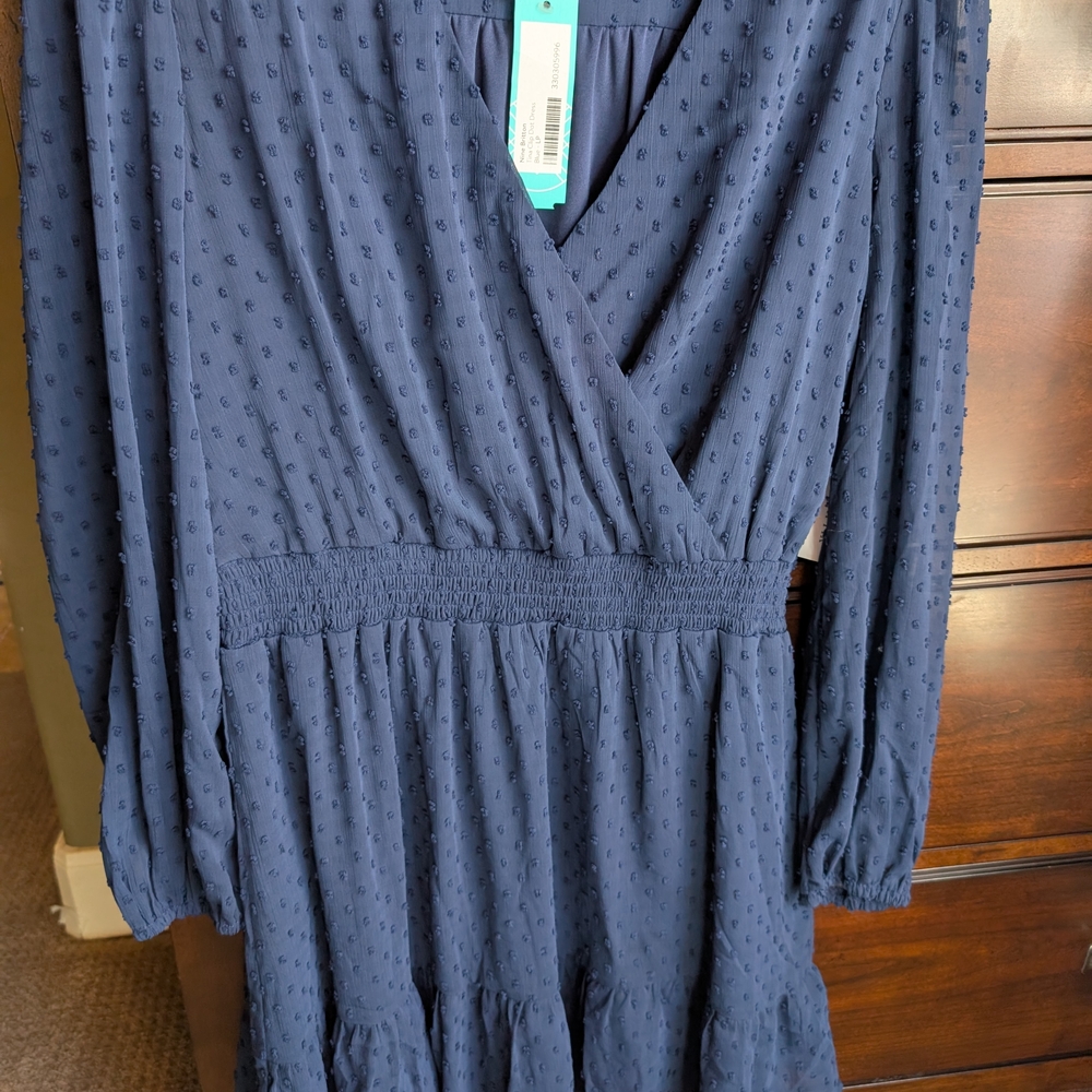 Nine Britton Deep Blue Textured Long Sleeve Dress